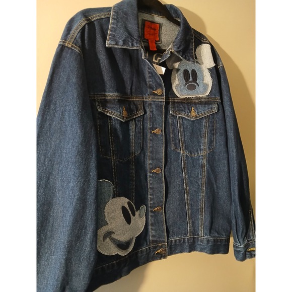 Disney Forever 21 Mickey Mouse Denim Jacket Blue Oversized Patchwork Womens S - Picture 7 of 10